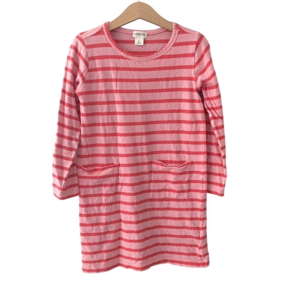 Crewcuts Long Sleeve Striped T-Shirt Dress - Pockets - Pink - 6